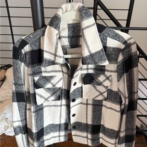 Cozy Black and White Plaid Teddy Jacket